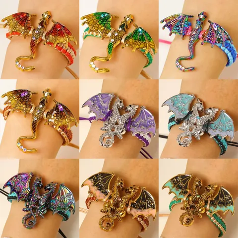 Retro Dragon Pendant Enamel Adjustable Woven Rope Bracelet Punk Gothic Alloy Animal Wristband For Men Women Jewelry Accessories