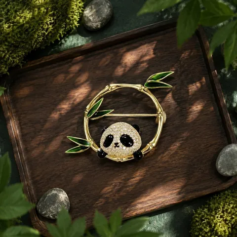Exquisite Chinese Style Panda Bamboo Brooch With Rhinestones Alloy Enamel Animal Shape Lapel Pin For Women Suit Accessories Jewelry