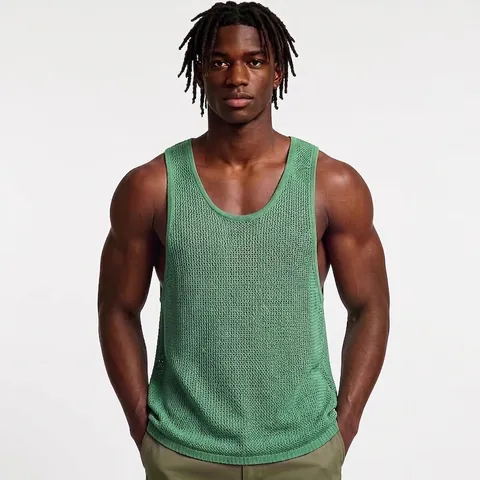 Men Casual Knitted Tank Top Hollow Out Breathable Mesh Vest For Summer Gym Muscle Sleeveless Top Solid Color Streetwear