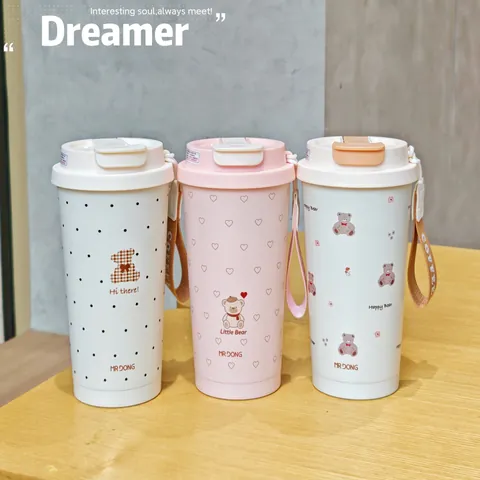 304 Stainless Steel Vacuum Insulated Coffee Tumbler With Dual Use Lid And Portable Strap Cute Cartoon Cat Dog Mug For Women