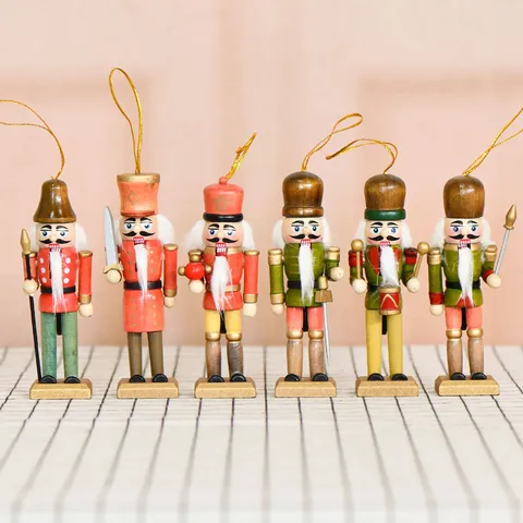Wooden Nutcracker Soldier Figures Hand Painted Traditional Festive Characters Christmas Tree Hanging Decoration Home Decor Ornament