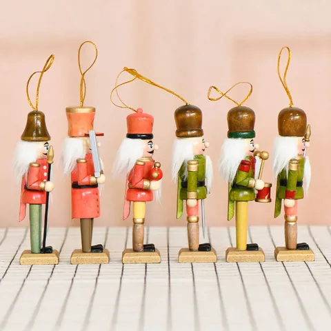 Wooden Nutcracker Soldier Figures Hand Painted Traditional Festive Characters Christmas Tree Hanging Decoration Home Decor Ornament
