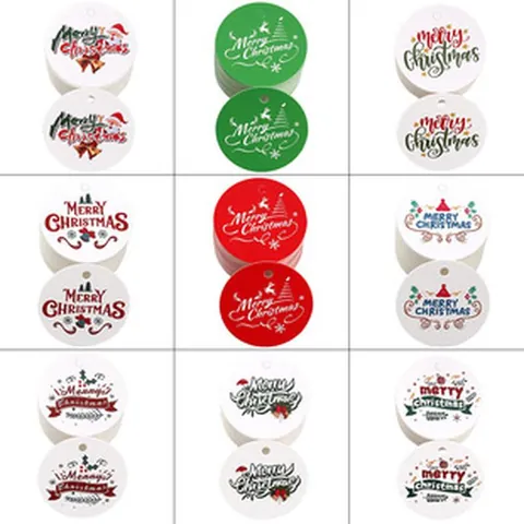Etichette Regalo di Natale Rotonde Cartellini Sospesi in Carta con Design Festivo per Decorazione Confezione Regalo