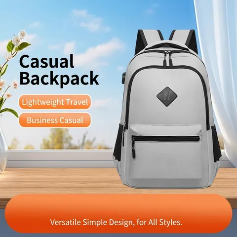Large Capacity Unisex Casual Nylon Backpack Waterproof Travel School Bag With USB Charging Port For Laptop