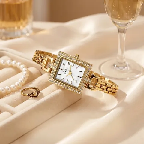Orologio al Quarzo Quadrato da Donna in Lega Strass Bracciale a Catena Impermeabile Elegante Vintage Quadrante in Madreperla
