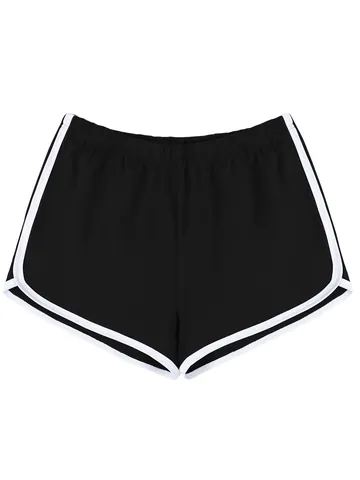 Women Casual Sport Shorts High Waist Breathable Dolphin Hem Running Yoga Gym Beach Polyester Shorts Contrast Trim Bottom