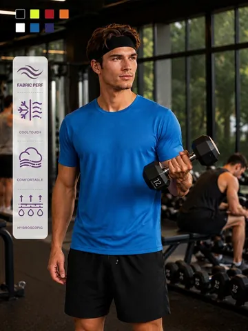 Men Quick Dry Athletic T-Shirt Breathable Mesh Workout Top Short Sleeve Running Gym Tee Solid Color Breathable Sportswear