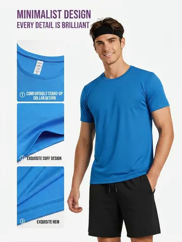 Men Quick Dry Athletic T-Shirt Breathable Mesh Workout Top Short Sleeve Running Gym Tee Solid Color Breathable Sportswear