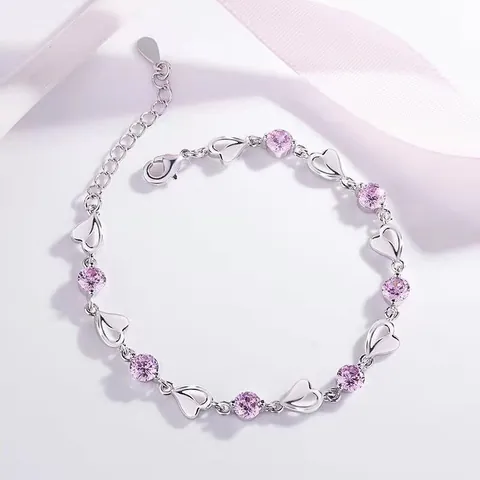 Bracelet en Forme de Cœur Plaqué Argent Style Coréen pour Femmes Style Forêt Artistique Cristal Bleu Zirconia Bijoux Doux Cadeau