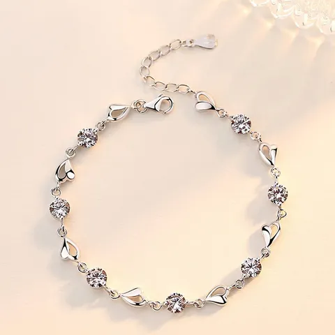 Bracelet en Forme de Cœur Plaqué Argent Style Coréen pour Femmes Style Forêt Artistique Cristal Bleu Zirconia Bijoux Doux Cadeau