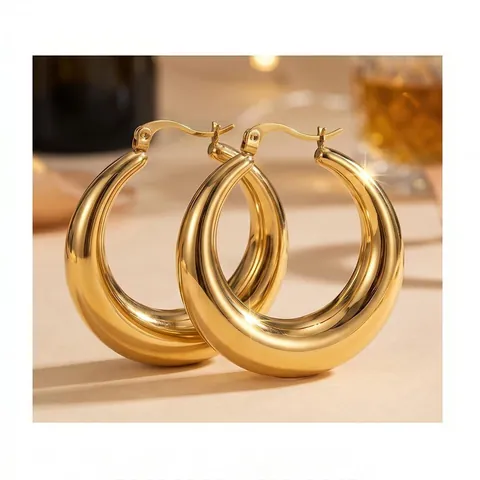 Stainless Steel Chunky Hoop Earrings For Women 18K Gold Plated Hollow Round Geometric Minimalist High Polish Statement Jewelry