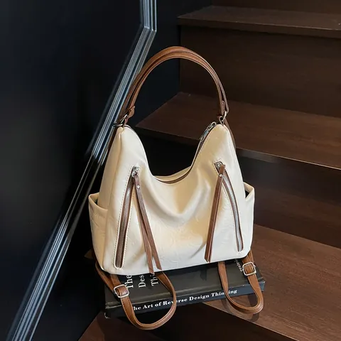 Women Large Capacity PU Leather Tote Bag Fashion Korean Style Wide Strap Shoulder Crossbody Hobo Bag For Daily Office