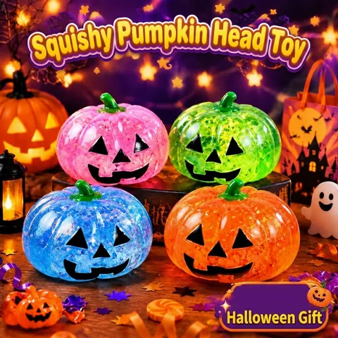 Juguete Squishy de Cabeza de Calabaza de Halloween Antiestrés Calabaza de Halloween Con Relleno de Maltosa Y Purpurina Para Fiesta