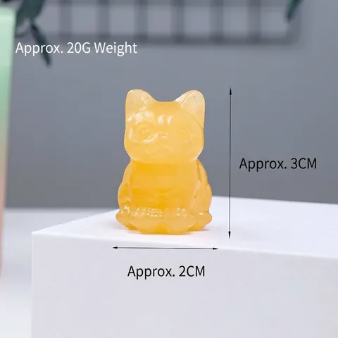 Natural Crystal Lucky Cat Figurine Hand Carved Stone Cat Figurine Cartoon Animal Desktop Ornament For Home Office Decor Gift
