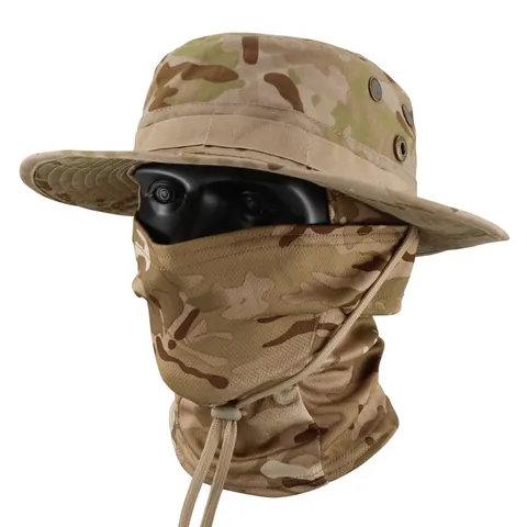 Tactische Camouflage Boonie Hat Set Met Mesh Bivakmuts Polyester Outdoor Vissen Zonbescherming Ademende Brede Rand Vissershoed Voor Heren