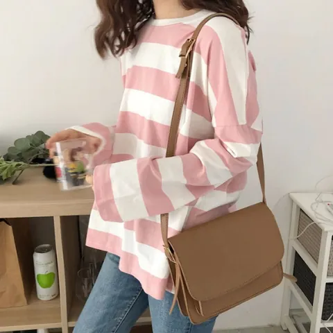 Γυναικείο Ριγέ T-Shirt Casual Χαλαρό Μακρυμάνικο Στρογγυλή Λαιμόκοψη Τυπωτό Πολυεστερικό Top Κορεατικό Στυλ Φθινοπωρινό