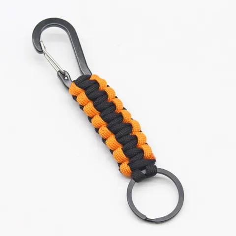 Outdoor Survival Paracord Braided Keychain With Alloy Carabiner Tactical EDC Braided Key Ring Polyester Gear For Backpack Camping