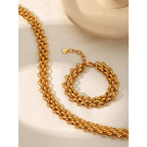Europees Amerikaans 18K Verguld Roestvrij Stalen Sieradenset Voor Dames Grove Ketting Armband Persoonlijkheid Ketting Mode Sieraden