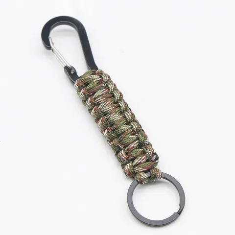Outdoor Survival Paracord Braided Keychain With Alloy Carabiner Tactical EDC Braided Key Ring Polyester Gear For Backpack Camping