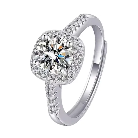 Princess Cut Square Halo Rhinestone Copper Ring For Women Classic Bridal Wedding Engagement Ring Silver Plated Jewelry Gift