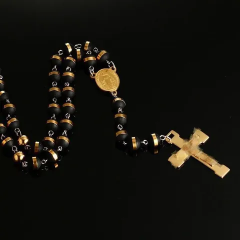 Stainless Steel Silicone Rosary Necklace Gold Plated Cross Pendant Religious Medal Sweater Chain For Men Women Jewelry