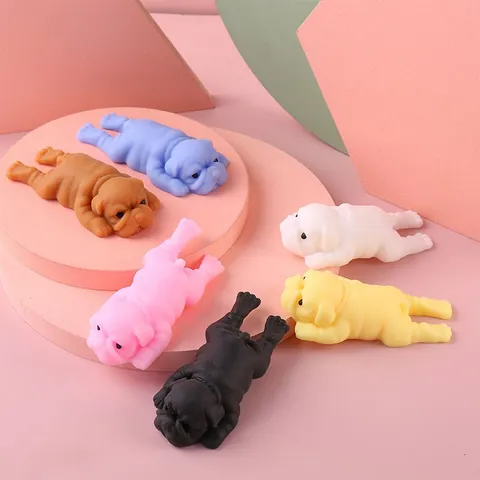 Cute Shar Pei Dog TPR Squishy Toy Stress Relief Sensory Squeeze Toy Soft Elastic Puppy Fidget Toy For Adults Kids Office Home