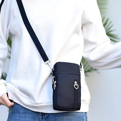 Women Mini Oxford Cloth Crossbody Phone Bag Multi Layer Small Shoulder Bag With Heart Zipper For Daily Travel Shopping
