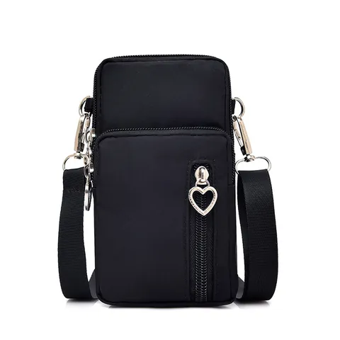 Women Mini Oxford Cloth Crossbody Phone Bag Multi Layer Small Shoulder Bag With Heart Zipper For Daily Travel Shopping