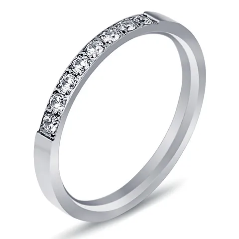 Anillo de Eternidad de Acero Inoxidable 304 Diamantes de Imitación Dorado Plateado 2mm Fila Única Circonita Anillo Banda Minimalista Mujer