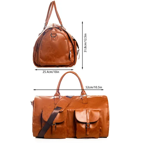 Convertible 2 In 1 Travel Garment Bag For Suit Large Capacity Waterproof PU Leather Canvas Duffel Bag With Luggage Strap