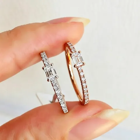 Minimalist V Gold Emerald Cut Square Zirconia Ring For Women Luxury Rose Gold Silver Inlaid Sugar Cube Engagement Ring Jewelry