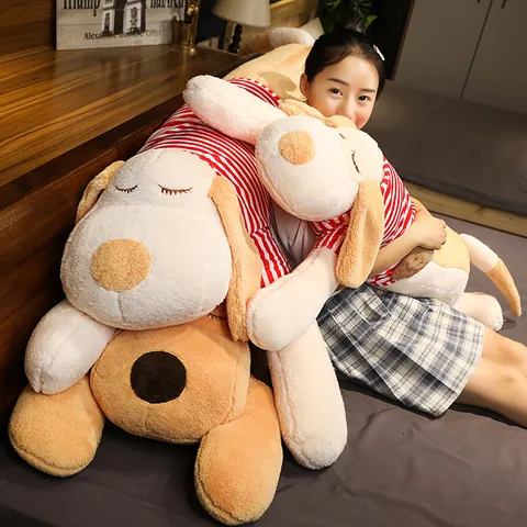 Lindo Perro Largo de Peluche Camiseta a Rayas Suave Animal de Peluche Almohada Corporal Cama Cojín de Sueño Regalo Infantil