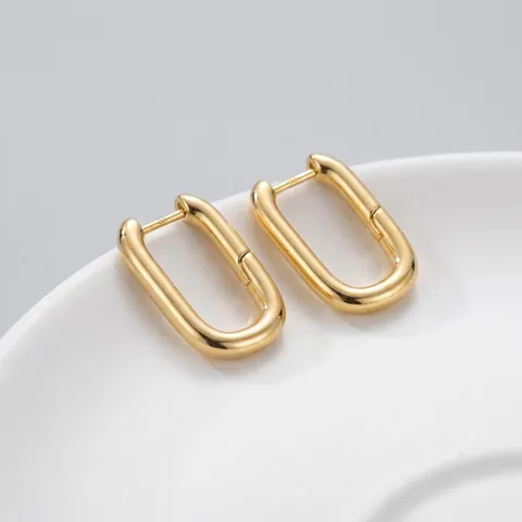 French Minimalist 925 Sterling Silver Gold Plated U-Shaped Hoop Earrings For Women Rectangular Geometric Ear Buckle Jewelry Gift