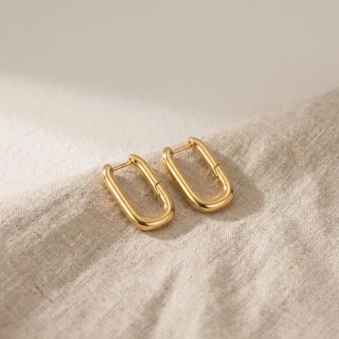French Minimalist 925 Sterling Silver Gold Plated U-Shaped Hoop Earrings For Women Rectangular Geometric Ear Buckle Jewelry Gift