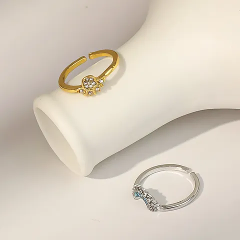 Luxury Sun And Moon Electroplated Alloy Rhinestone Open Rings For Women Minimalist Fashion Light Luxury Couple Rings Jewelry Gift