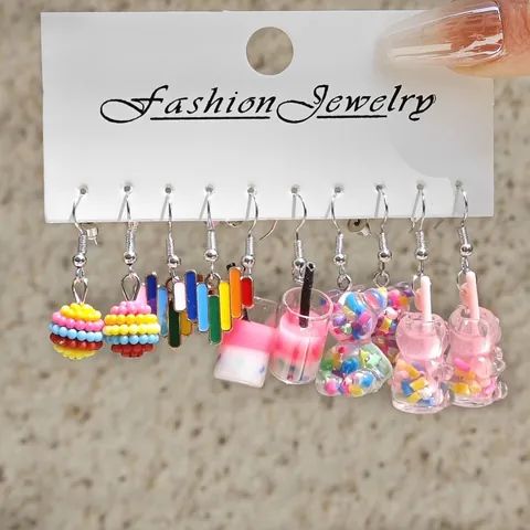 Cute Resin Gummy Bear Panda Milk Tea Food Drop Earrings Set Pink Colorful Animal Dangle Earrings For Girls Teens Jewelry Gift