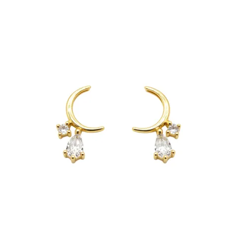 S925 Sterlingsilber Mond Wassertropfen Ohrstecker 14K Vergoldet Strass Mond Tropfen Ohrringe Für Damen Elegante Mode Schmuck Geschenk