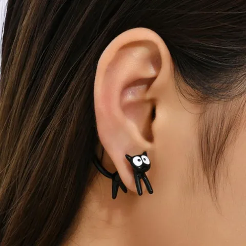 Creatieve Schattige Kat Oorknopjes Voor Vrouwen Unisex Tekenfilm Dier Afneembaar Tweeledig Legering Kunstparel Sieraden