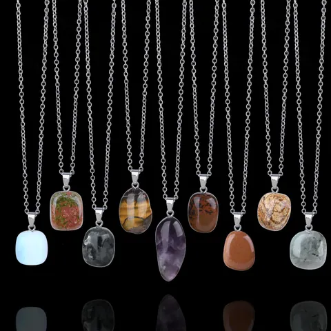 Collar de Colgante de Piedra Natural Irregular Estilo Bohemio Vintage Cristal Ojo de Tigre Joyería de Curación para Mujeres