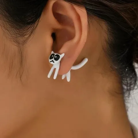 Creatieve Schattige Kat Oorknopjes Voor Vrouwen Unisex Tekenfilm Dier Afneembaar Tweeledig Legering Kunstparel Sieraden
