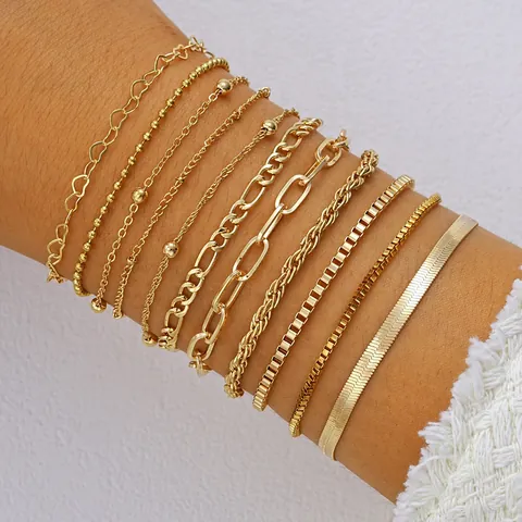 11 Stücke Mode Schmuck Set Für Damen Legierung Silber Gold Farbe Herz Kette Twist Armband Mehrlagig Verstellbare Handkette Geschenk