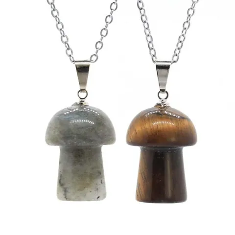 Collier Pendentif Champignon en Pierre Naturelle Vintage Quartz Pierre Gemme Cristal Bijoux Champignon Pour Femmes Hommes