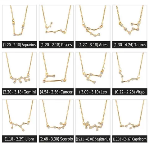 Fashion Korean Alloy Rhinestone Twelve Constellations Pendant Necklace Elegant Gold Silver Zodiac Clavicle Chain Jewelry For Women Gift