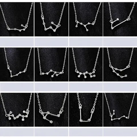 Fashion Korean Alloy Rhinestone Twelve Constellations Pendant Necklace Elegant Gold Silver Zodiac Clavicle Chain Jewelry For Women Gift