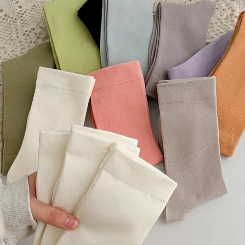Damen Wadenhohe Baumwollsocken Atmungsaktiv Anti-Geruch Lockere Manschette Slouch Socken Alltag Einfarbig Strickwaren