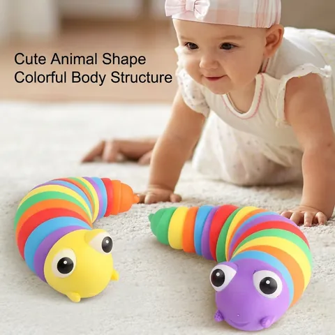 Articulated Fidget Slug Toy Rainbow Caterpillar Simulation Stress Relief Sensory Toy For Adults Teens Office Desk Decompressing Gift