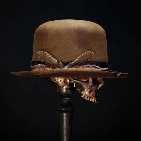Vintage Distressed Wool Felt Bowler Hat Steampunk Distressed Wide Brim Fedora Hat With Feather Decoration For Men Women