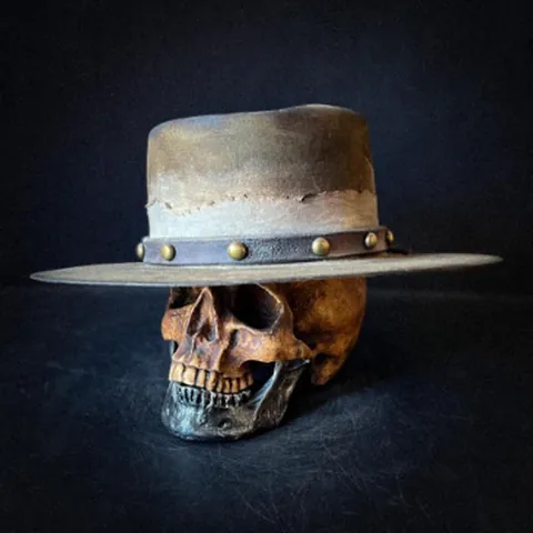 Distressed Wool Bolero Hat Vintage Western Cowboy Flat Top Wide Brim Studded Leather Band Retro Gothic Party Accessory