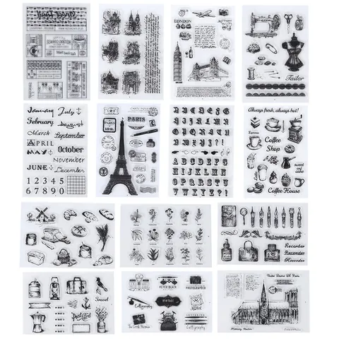 Vintage Transparent Silicone Clear Stamps For DIY Scrapbooking Photo Album Diary Journal Decor Retro Plant Graphic Stamps