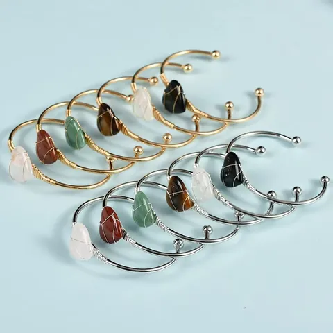 Handgefertigt Gewebt Herz Naturstein Offenes Armband Für Damen Gold Silber Plattiert Grün Aventurin Tigerauge Herz Armreif Schmuck